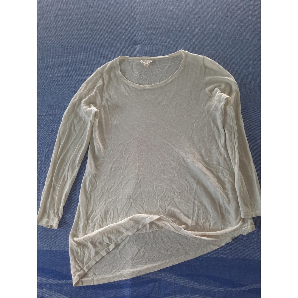 Eileen Fisher Cream Long Sleeve Asymmetrical Hem Knit Top Small S Made in Italy
